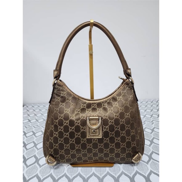 Gucci Handbags - Authentic GUCCI GG Fabric Abbey Medium D-Ring Hobo Bag Gold Golden Brown